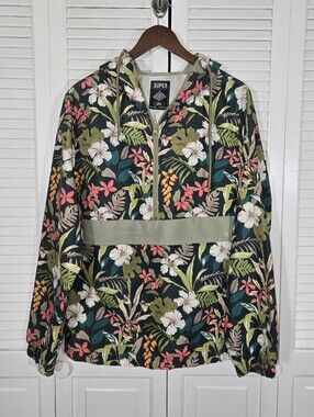 Super Massive Vibrant Tropical Long Sleeve Quarter Zip Windbreaker Sz L